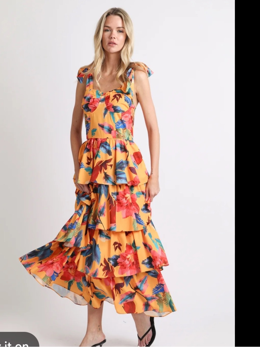 Beulah Yellow Tropical Floral Tiered Maxi Dress